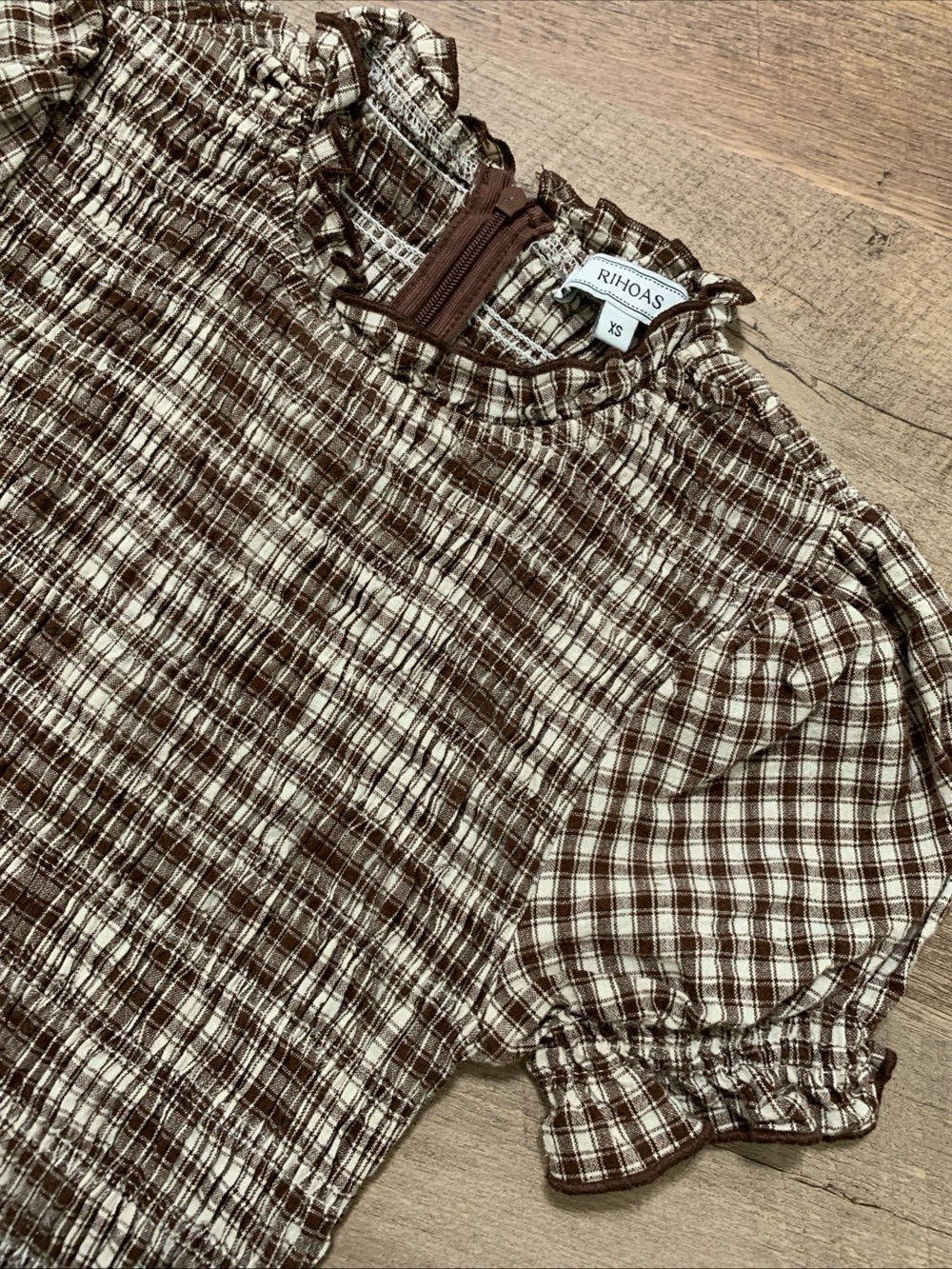 RIHOAS Brown Gingham Smocked Maxi Dress - Picture 7 of 10
